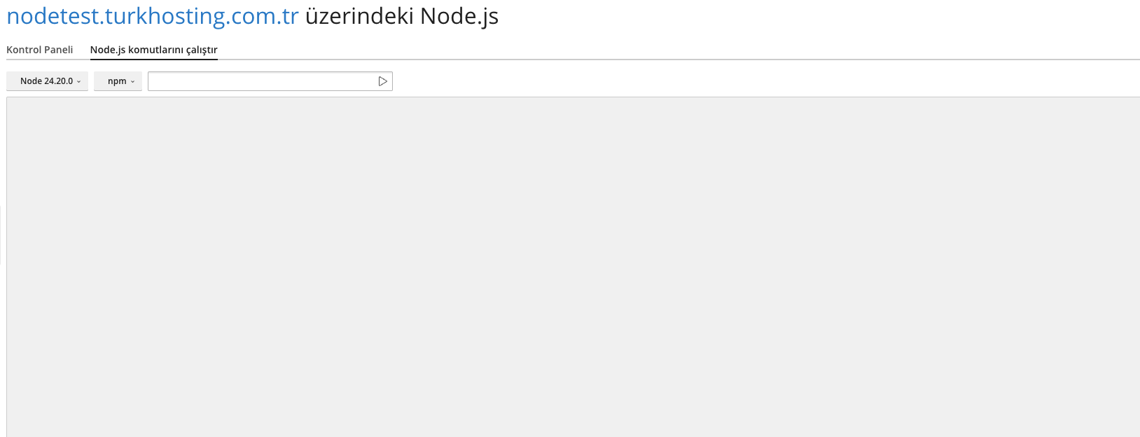 Plesk Node.js komut çalıştırma sekmesi: SSH bağlantısı olmadan npm komutu çalıştırma