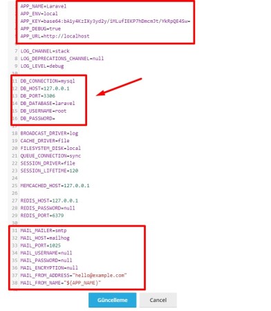 Laravel env Ayarları