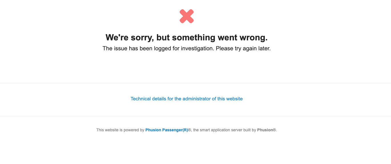 Phusion Passenger genel hata sayfası: uygulama başlatılamadığında görünen ekran ve Error ID
